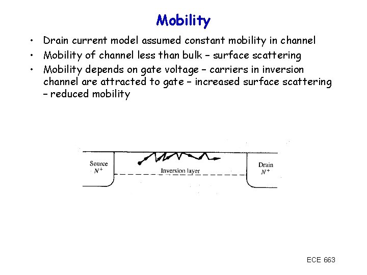 Mobility • Drain current model assumed constant mobility in channel • Mobility of channel