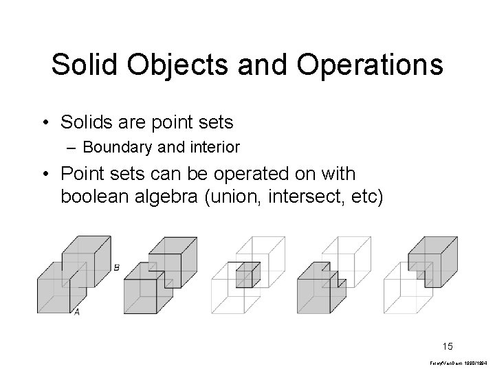 Solid Objects and Operations • Solids are point sets – Boundary and interior •