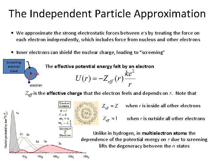 The Independent Particle Approximation • We approximate the strong electrostatic forces between e-s by