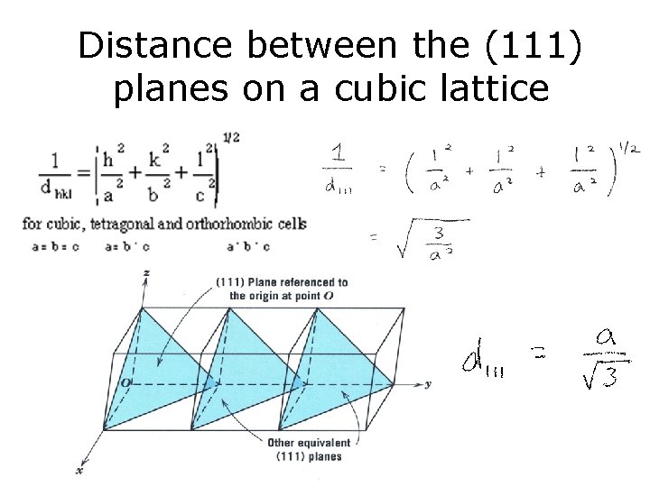Distance between the (111) planes on a cubic lattice 