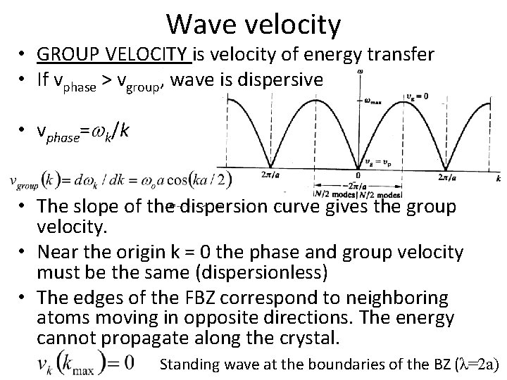 Wave velocity • GROUP VELOCITY is velocity of energy transfer • If vphase >