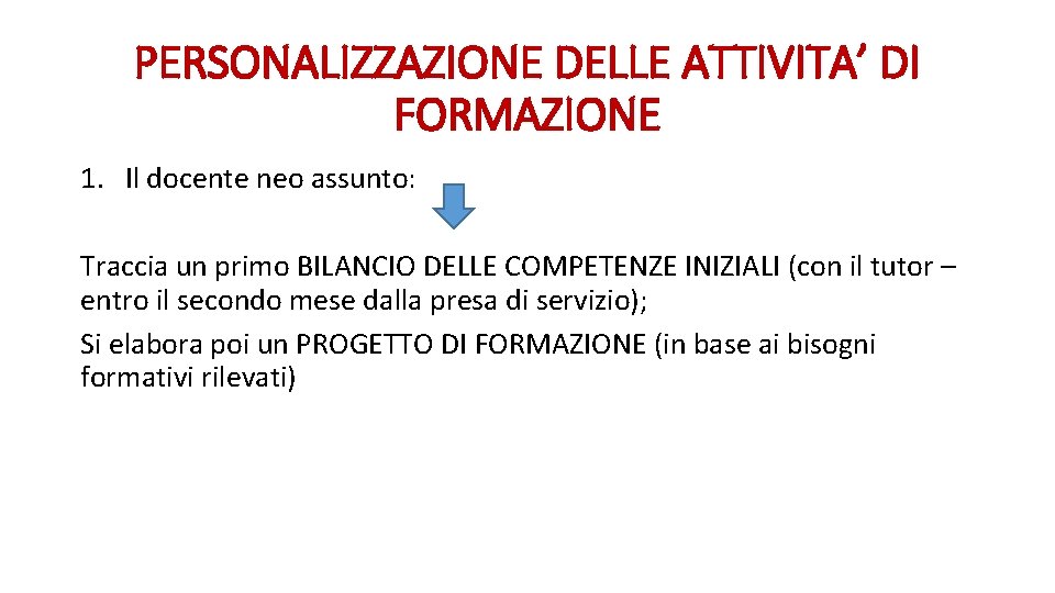 PERSONALIZZAZIONE DELLE ATTIVITA’ DI FORMAZIONE 1. Il docente neo assunto: Traccia un primo BILANCIO