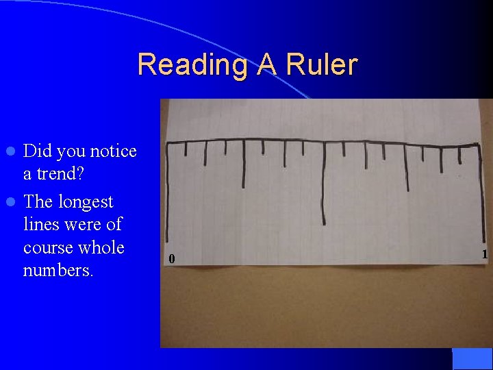 Reading A Ruler Did you notice a trend? l The longest lines were of
