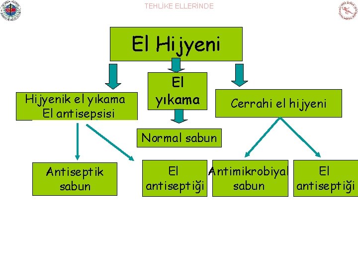 TEHLİKE ELLERİNDE El Hijyenik el yıkama El antisepsisi El yıkama Cerrahi el hijyeni Normal