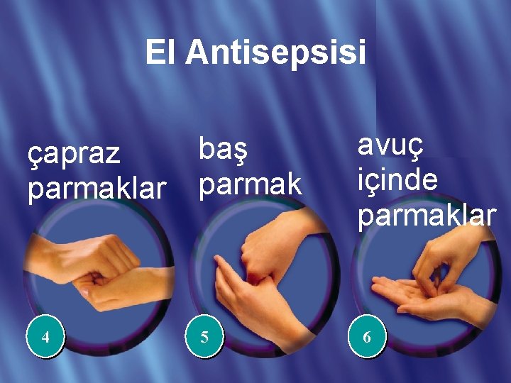 TEHLİKE ELLERİNDE El Antisepsisi çapraz parmaklar 4 baş parmak 5 avuç içinde parmaklar 6