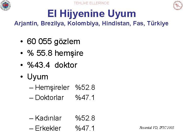 TEHLİKE ELLERİNDE El Hijyenine Uyum Arjantin, Brezilya, Kolombiya, Hindistan, Fas, Türkiye • • 60