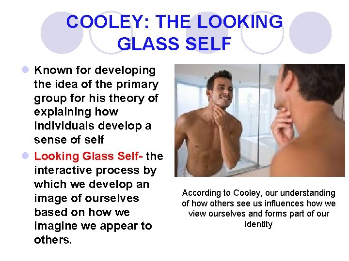 COOLEY: THE LOOKING GLASS SELF l Known for developing the idea of the primary