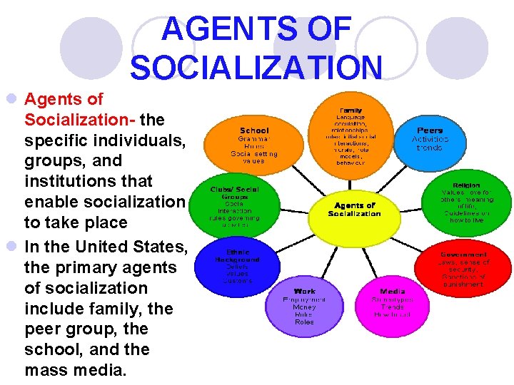AGENTS OF SOCIALIZATION l Agents of Socialization- the specific individuals, groups, and institutions that