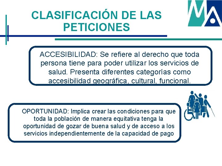 CLASIFICACIÓN DE LAS PETICIONES ACCESIBILIDAD: Se refiere al derecho que toda persona tiene para CLASIFICACIÓN DE LAS PETICIONES ACCESIBILIDAD: Se refiere al derecho que toda persona tiene para