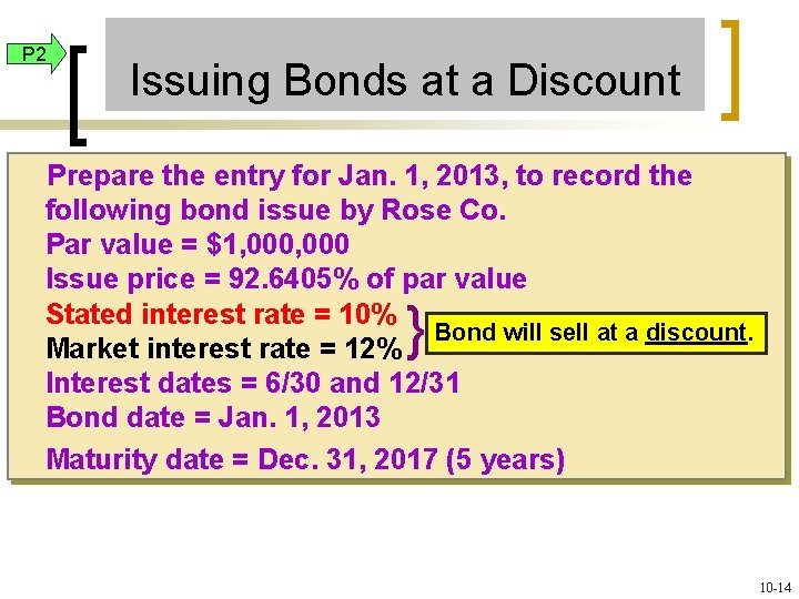 P 2 Issuing Bonds at a Discount Prepare the entry for Jan. 1, 2013,