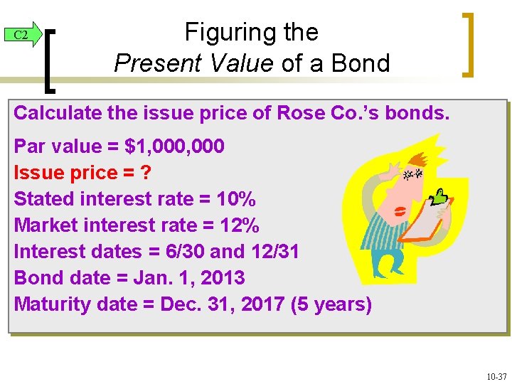 C 2 Figuring the Present Value of a Bond Calculate the issue price of