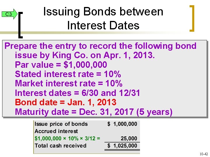 C 3 Issuing Bonds between Interest Dates Prepare the entry to record the following