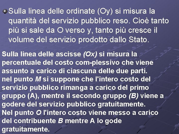 Sulla linea delle ordinate (Oy) si misura la quantità del servizio pubblico reso. Cioè