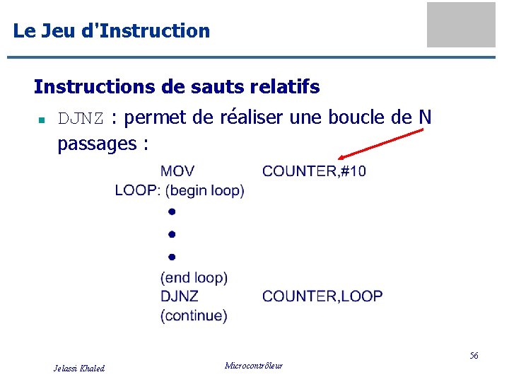 Le Jeu d'Instructions de sauts relatifs n DJNZ : permet de réaliser une boucle