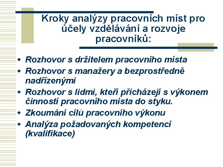 Kroky analýzy pracovních míst pro účely vzdělávání a rozvoje pracovníků: w Rozhovor s držitelem