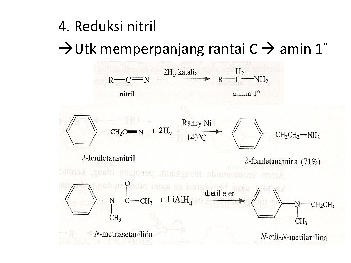 4. Reduksi nitril Utk memperpanjang rantai C amin 1˚ 