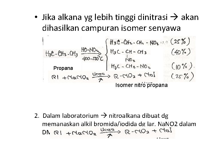  • Jika alkana yg lebih tinggi dinitrasi akan dihasilkan campuran isomer senyawa nitro