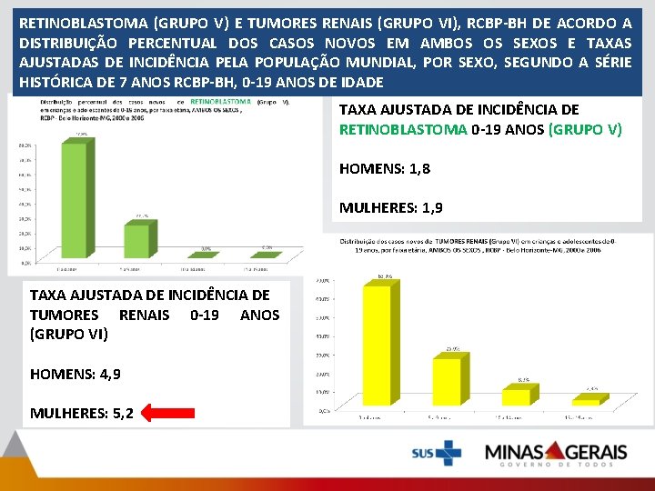 RETINOBLASTOMA (GRUPO V) E TUMORES RENAIS (GRUPO VI), RCBP-BH DE ACORDO A DISTRIBUIÇÃO PERCENTUAL