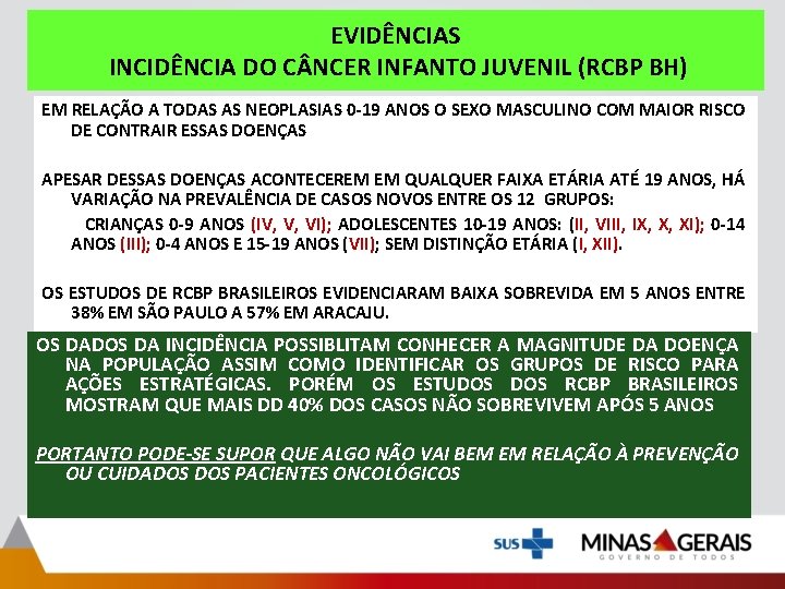 EVIDÊNCIAS INCIDÊNCIA DO C NCER INFANTO JUVENIL (RCBP BH) EM RELAÇÃO A TODAS AS