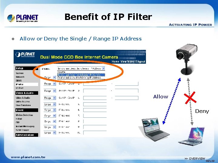 Benefit of IP Filter l Allow or Deny the Single / Range IP Address