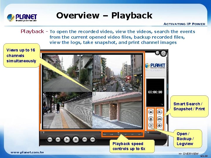 Overview – Playback - To open the recorded video, view the videos, search the
