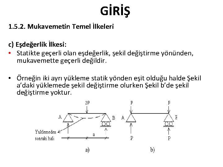 GİRİŞ 1. 5. 2. Mukavemetin Temel İlkeleri c) Eşdeğerlik İlkesi: • Statikte geçerli olan GİRİŞ 1. 5. 2. Mukavemetin Temel İlkeleri c) Eşdeğerlik İlkesi: • Statikte geçerli olan