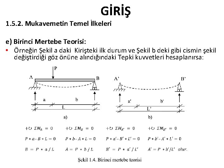 GİRİŞ 1. 5. 2. Mukavemetin Temel İlkeleri e) Birinci Mertebe Teorisi: • Örneğin Şekil GİRİŞ 1. 5. 2. Mukavemetin Temel İlkeleri e) Birinci Mertebe Teorisi: • Örneğin Şekil