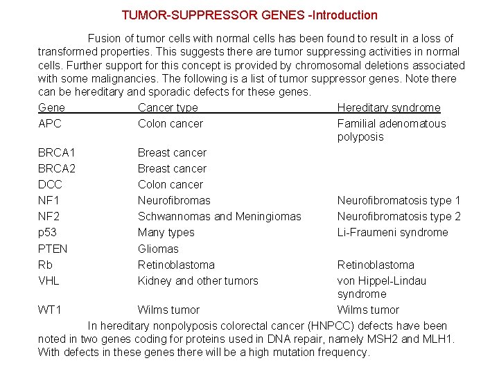 TUMOR-SUPPRESSOR GENES -Introduction Fusion of tumor cells with normal cells has been found to