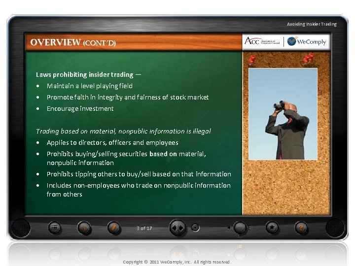 Avoiding Insider Trading OVERVIEW (CONT’D) Laws prohibiting insider trading — • Maintain a level