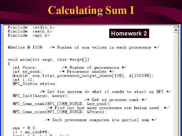 Calculating Sum I Homework 2 