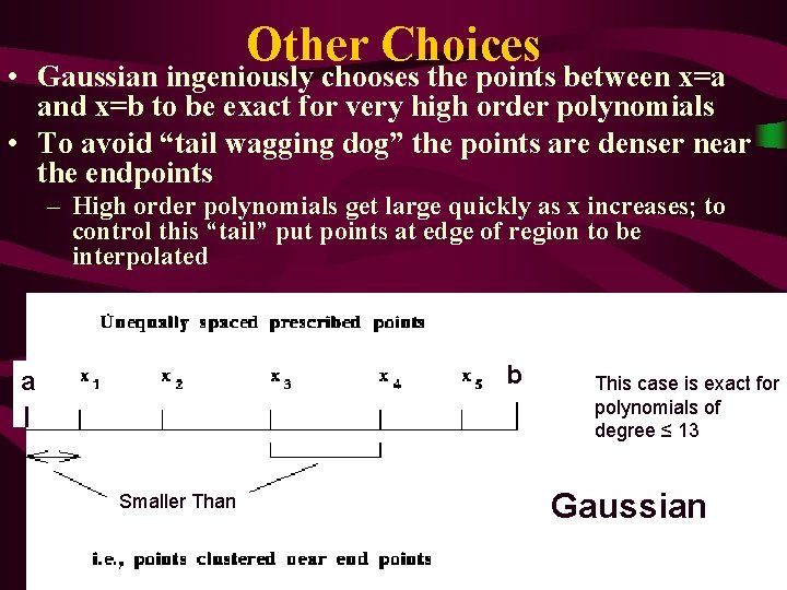 Other Choices • Gaussian ingeniously chooses the points between x=a and x=b to be