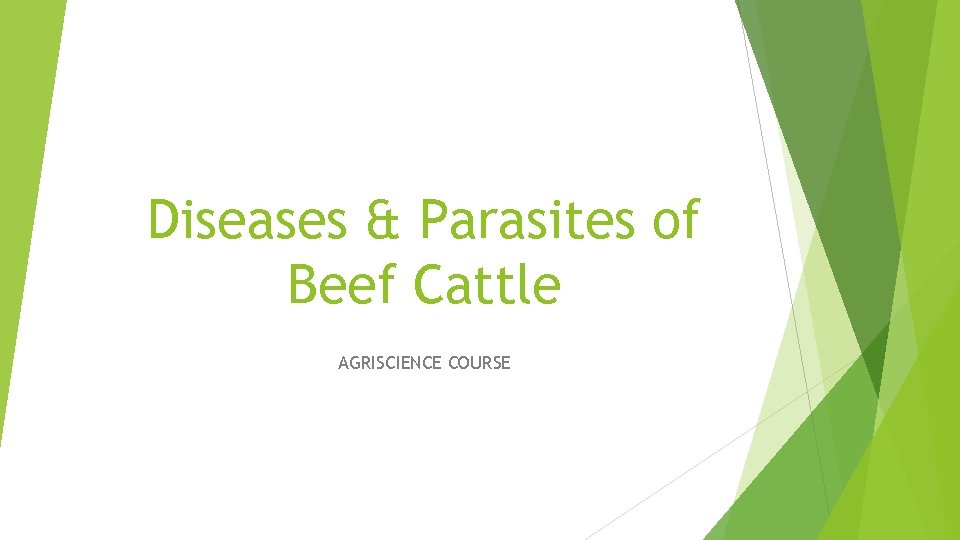 Diseases & Parasites of Beef Cattle AGRISCIENCE COURSE 