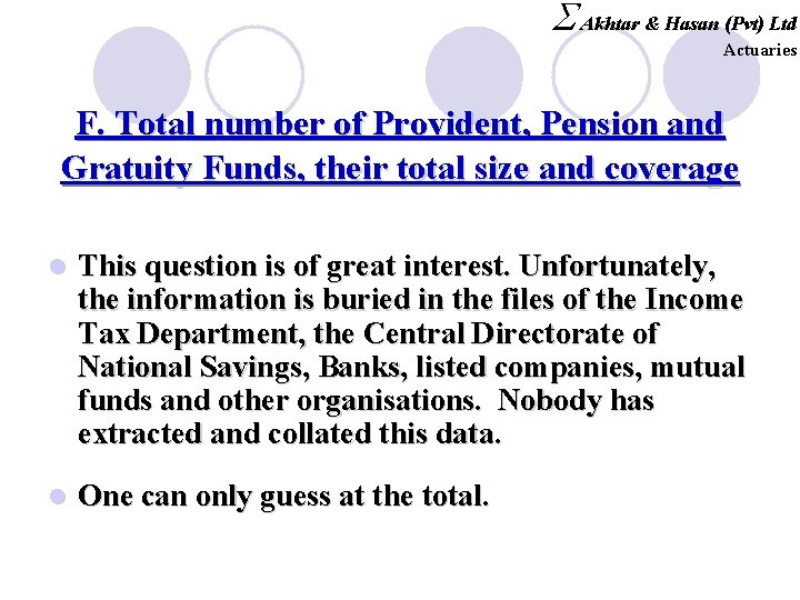 S Akhtar & Hasan (Pvt) Ltd Actuaries F. Total number of Provident, Pension and