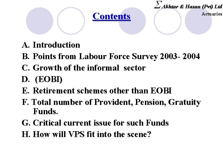 Contents S Akhtar & Hasan (Pvt) Ltd A. Introduction B. Points from Labour Force