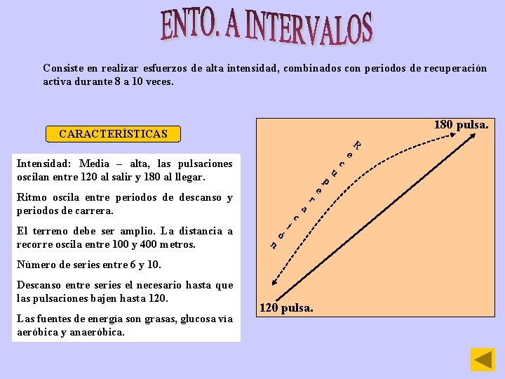 Consiste en realizar esfuerzos de alta intensidad, combinados con periodos de recuperación activa durante