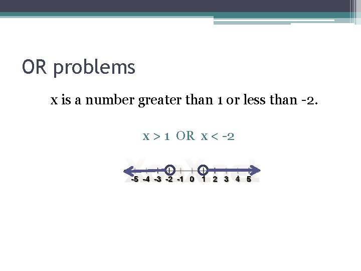 OR problems x is a number greater than 1 or less than -2. x