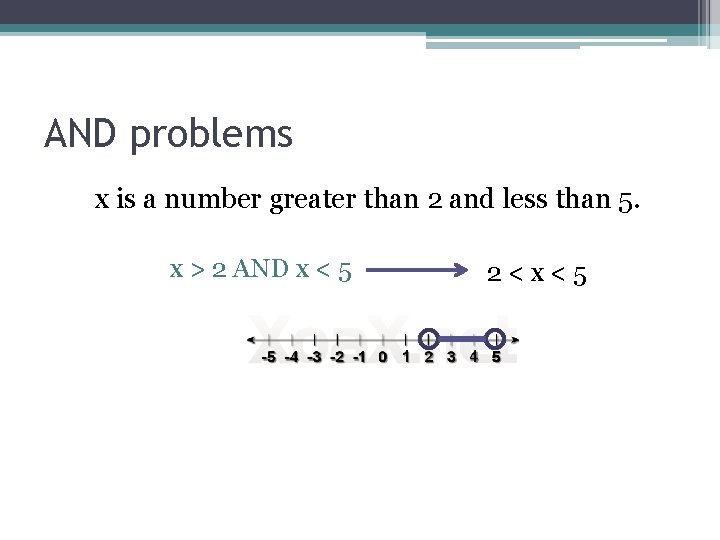 AND problems x is a number greater than 2 and less than 5. x