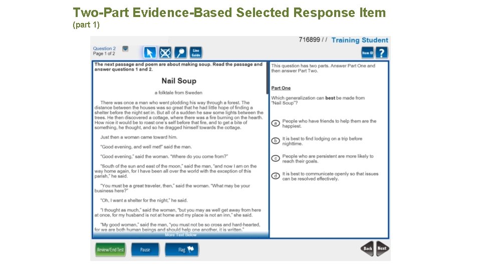 Two-Part Evidence-Based Selected Response Item (part 1) 