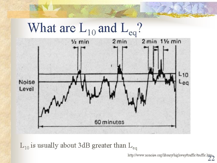 What are L 10 and Leq? L 10 is usually about 3 d. B
