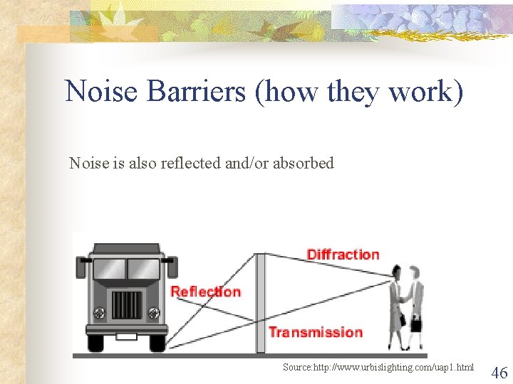Noise Barriers (how they work) Noise is also reflected and/or absorbed Source: http: //www.