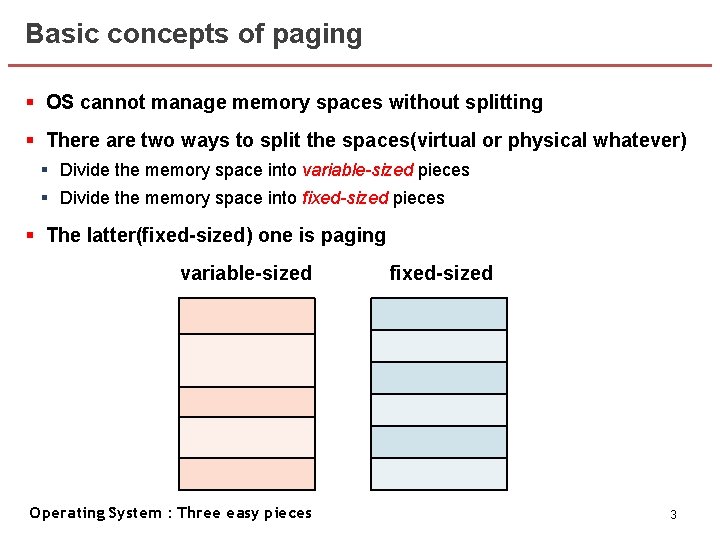 Basic concepts of paging § OS cannot manage memory spaces without splitting § There