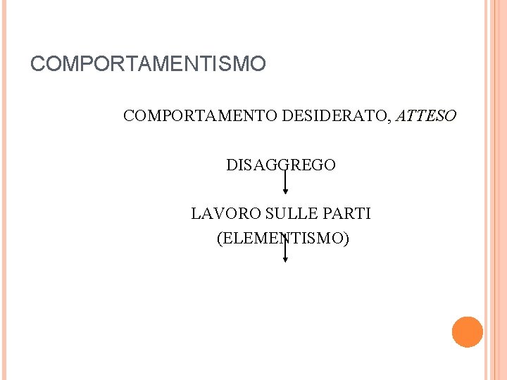 COMPORTAMENTISMO COMPORTAMENTO DESIDERATO, ATTESO DISAGGREGO LAVORO SULLE PARTI (ELEMENTISMO) 