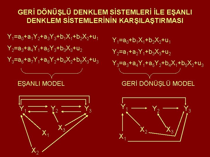 GERİ DÖNÜŞLÜ DENKLEM SİSTEMLERİ İLE EŞANLI DENKLEM SİSTEMLERİNİN KARŞILAŞTIRMASI Y 1=a 0+a 1 Y