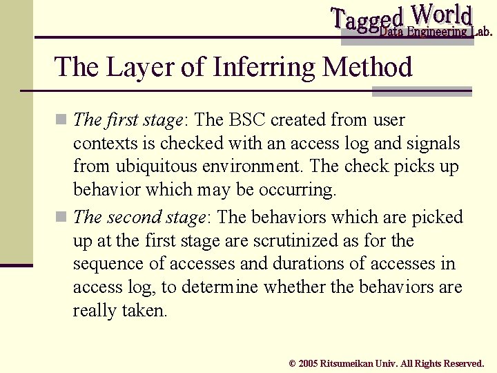 The Layer of Inferring Method n The first stage: The BSC created from user