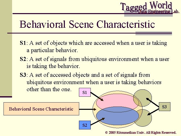 Behavioral Scene Characteristic S 1: A set of objects which are accessed when a