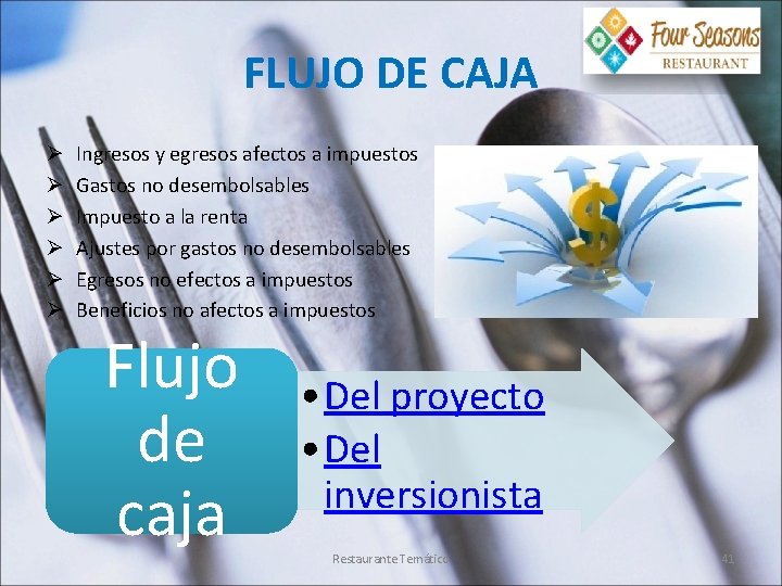 FLUJO DE CAJA Ø Ø Ø Ingresos y egresos afectos a impuestos Gastos no