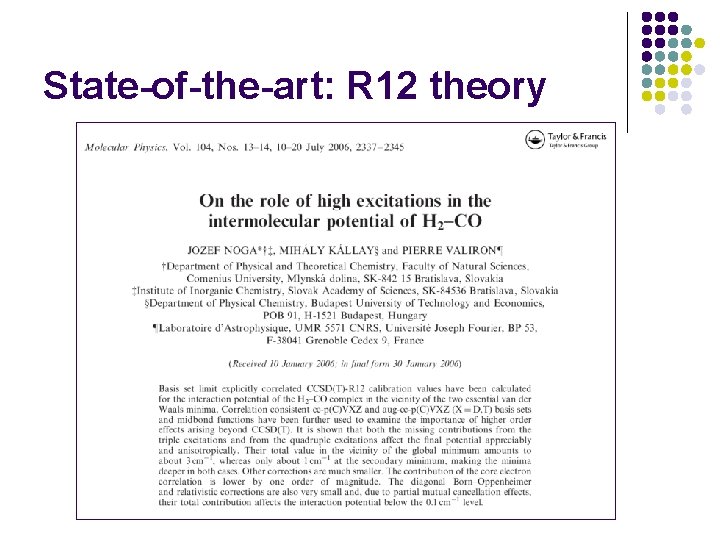 State-of-the-art: R 12 theory 