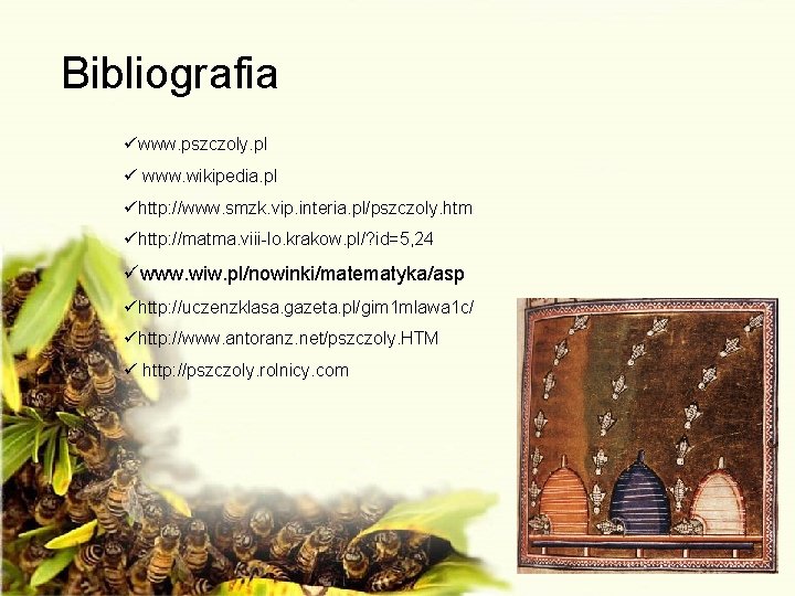 Bibliografia üwww. pszczoly. pl ü www. wikipedia. pl ühttp: //www. smzk. vip. interia. pl/pszczoly.