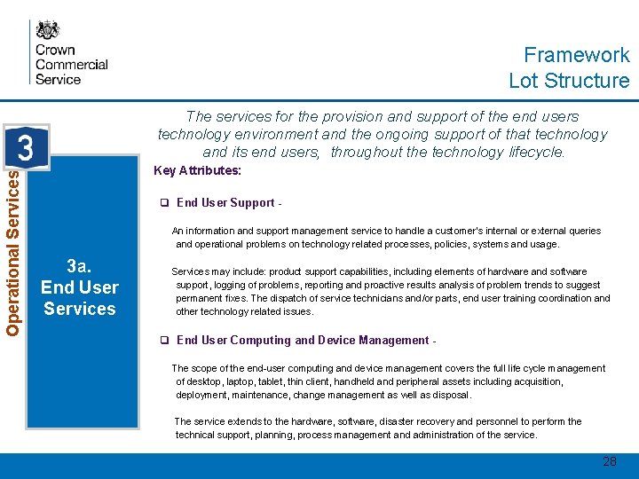Framework Lot Structure Programmes and Large Projects ❏ End User Support - Operational Services