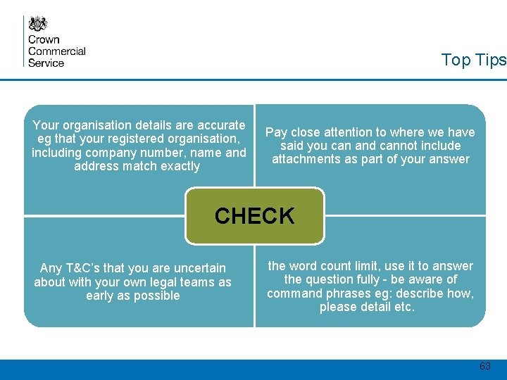 Top Tips Your organisation details are accurate eg that your registered organisation, including company